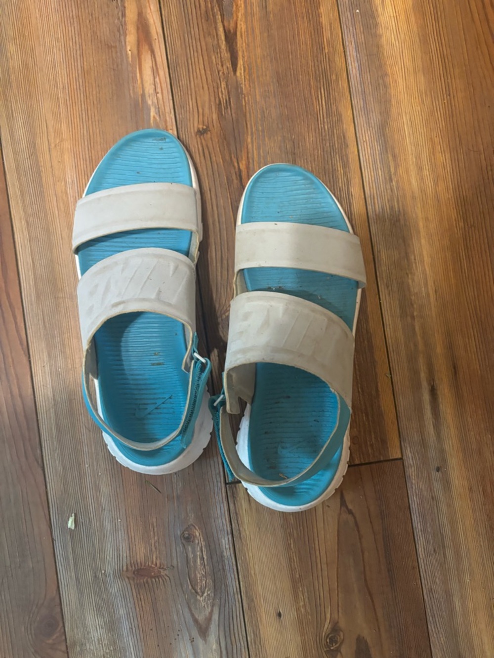 Nike White and Blue Women's Sport Sandals